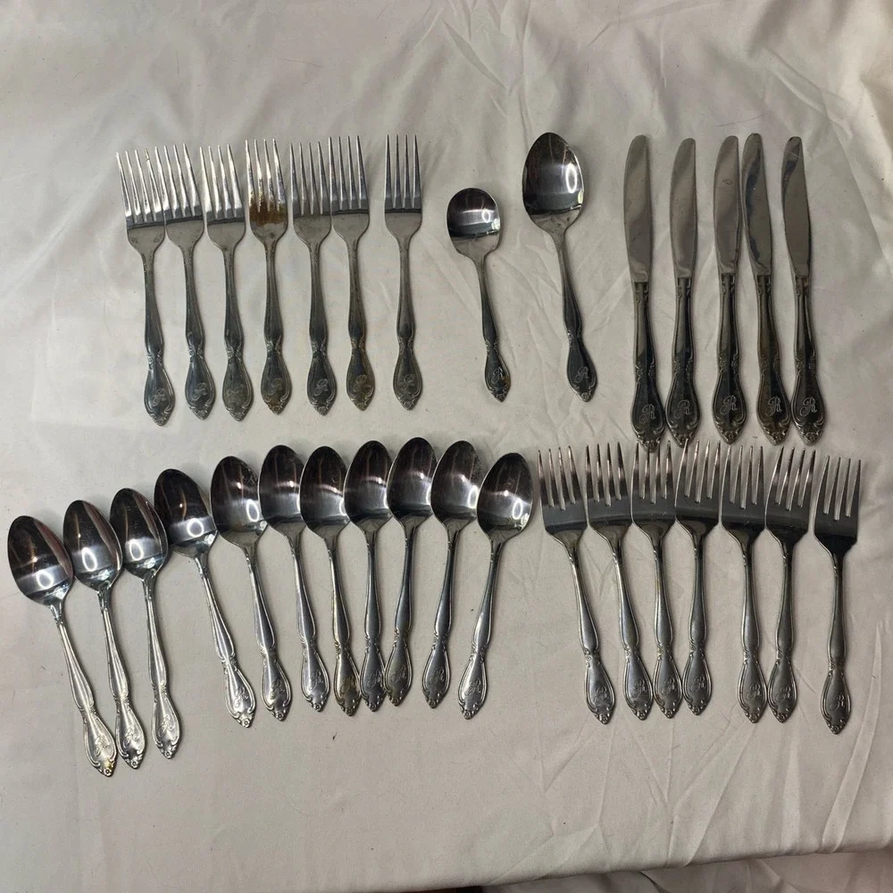 32 Piece R Monogrammed Vintage Flatware Stainless Steel Made In Taiwan